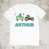 Personalised Tractor Age T-shirt. Custom tractor-themed birthday shirt designed for children, ideal for a memorable birthday celebration.