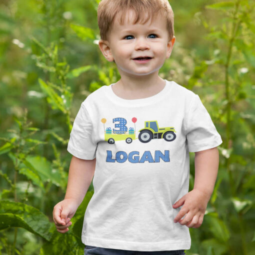 Personalised Tractor Age T-shirt Personalised Tractor Age T-shirt birthday shirt featuring a vibrant design, perfect for celebrating a child's special day.