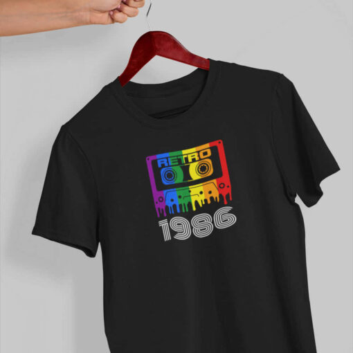 Retro Cassette Tape T-shirt, Unique Retro Melting cassette tape design in pride colours with any year. Retro Cassette Tape T-shirt, Unique Retro Melting cassette tape design in pride colours with any year.