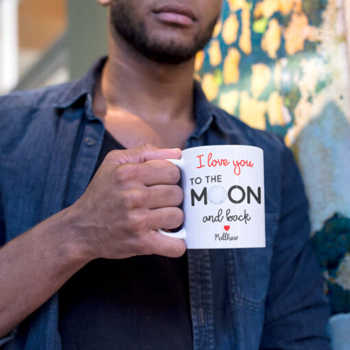 Personalised Valentines Mug, I Love You To The Moon And Back. Personalised with any name or names. Personalised Valentines Mug, I Love You To The Moon And Back. Personalised with any name or names.